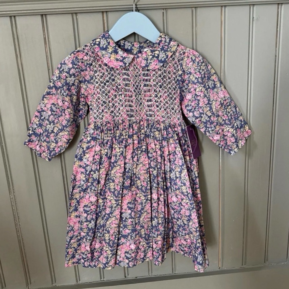 Question Everything Floral Pink and Purple Kids Dress, Liberty fabric
